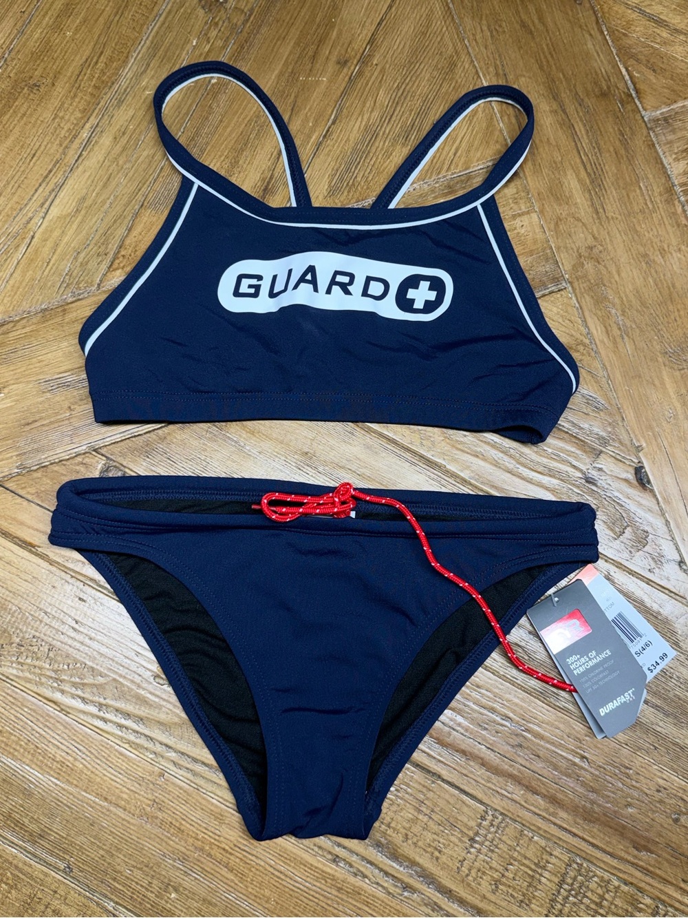 TYR Durafast Two Piece Bikini Set Small NWT Bottoms Navy White Geometric